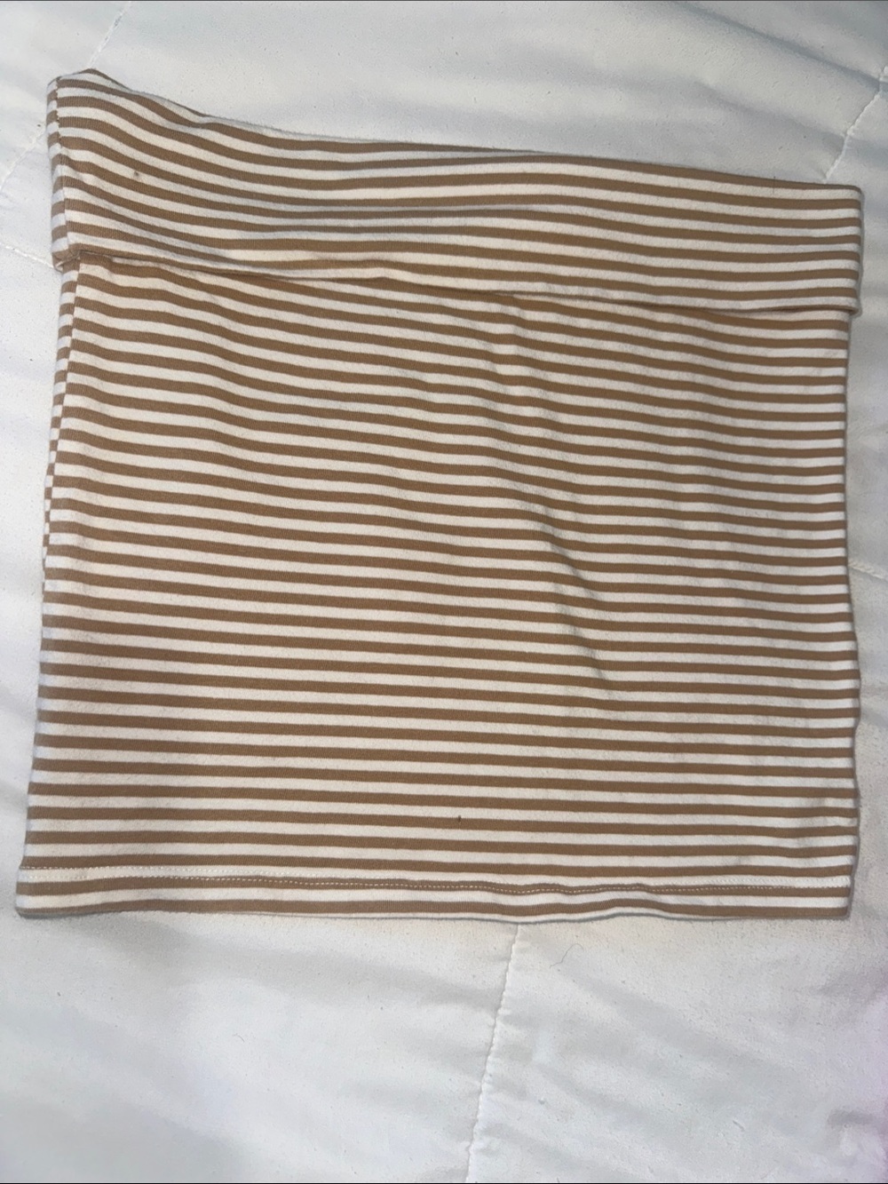 Striped Cotton Blend Tube Top beige and White